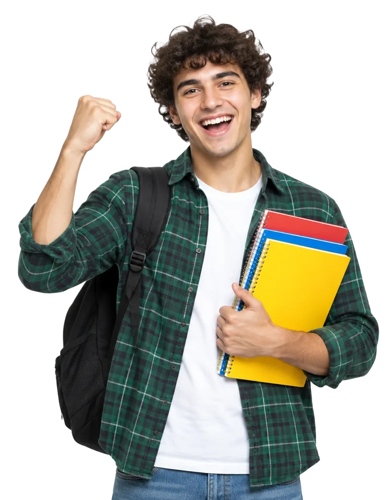 Smiling university student holding notebooks